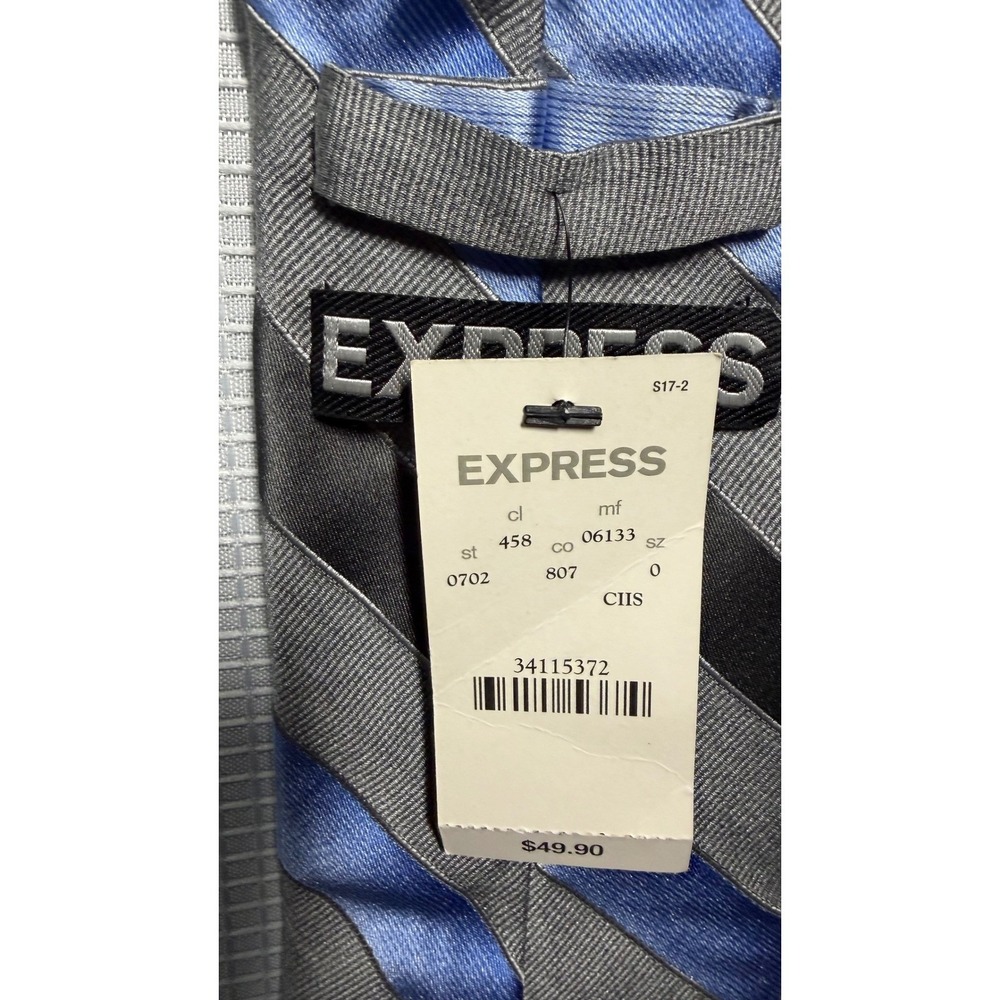 Express‎ Necktie One Size Blue Gray Striped 100% Silk New